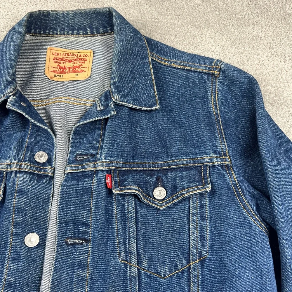 VTG Y2K Levi's 57511 Denim‎ Trucker Jacket Cotton Men's XL Blue Workwear - Picture 6 of 7